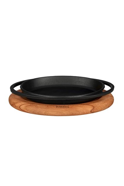 Cast Oval Sahan Cast Iron Solid Double Handle Beech Serving Wood Size 21x14cm
