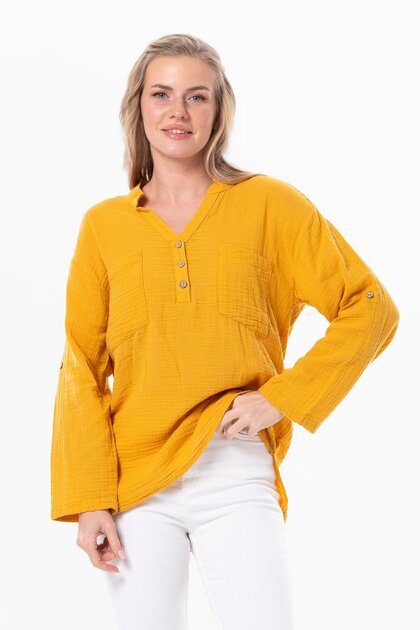 Long Sleeve Asu Summer Muslin Blouse Mustard Hrd