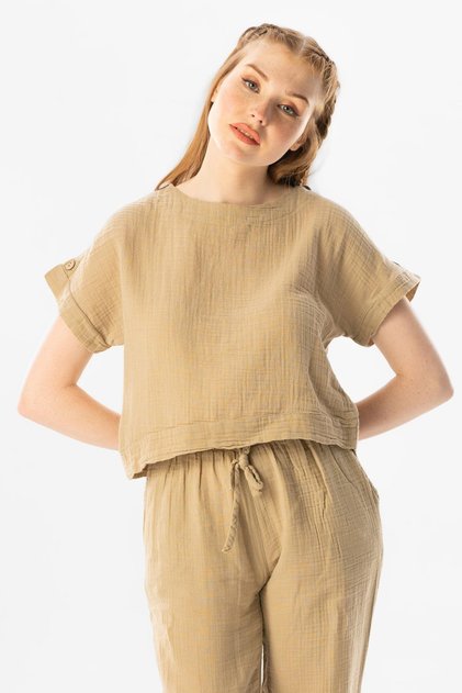 Short Sleeve Izel Summer Muslin Blouse Mink Vzn