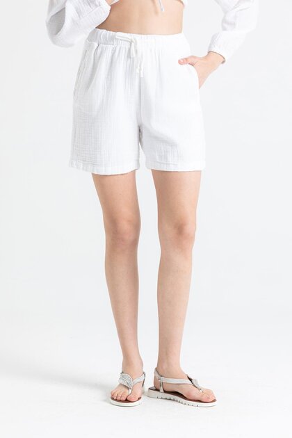 Pearl Tied Summer Muslin Shorts White Byz