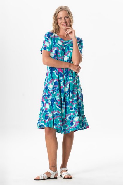 Short Sleeve Melda Viscose Patterned Midi Length Summer Dress Abstract Nile Green Syt Nlysl
