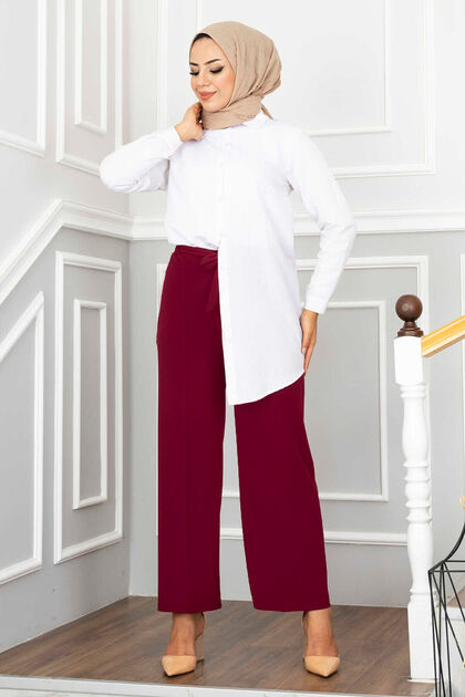 Wide Leg Hijab Pants Şarabi