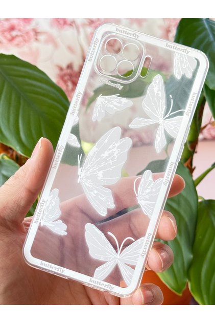 Reno 4 Lite Case Transparent Butterfly Design Patterned Soft Silicone Cover with Camera Protection