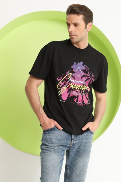 Men's Printed Oversize T-Shirt Black