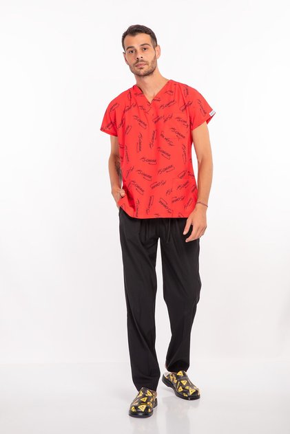Red Ataturk Signed Lycra Scrubs Surgical Uniform Set