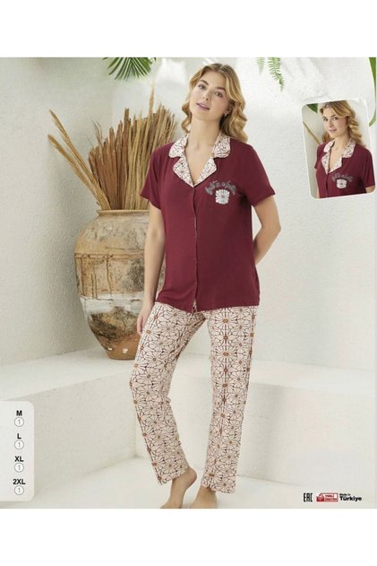 Women's Short Sleeve Front Buttoned Pajama Set