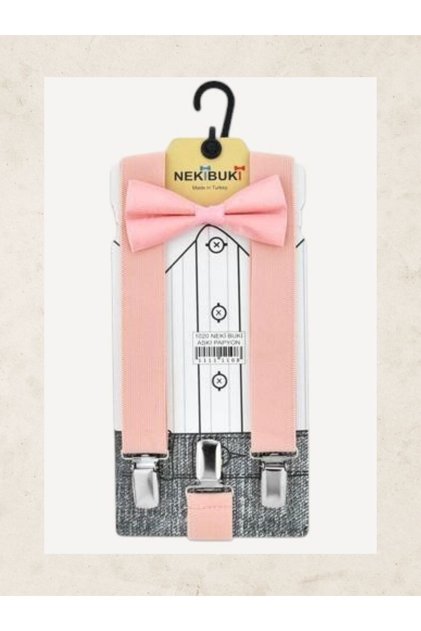 Salmon Color Children's Pants Suspender and Bow Tie Set for Ceremony, Party and Special Occasions