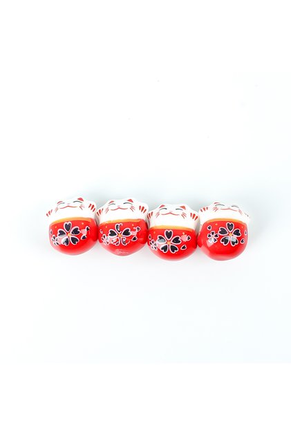 1 Adet - 15 mm Şans Kedisi Porselen Boncuk, Kırmızı Renk Porselen Takı Aparatı 1.Kalite