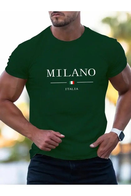 Milano Letter Printed Men's Round Neck Short Sleeve T-Shirt