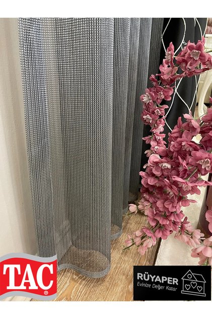 Modern Dokulu Örme 1/3 Sık Pile – Koyu Gri Tül Perde