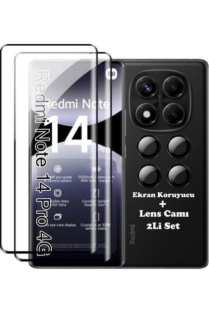 Xiaomi Redmi Note 14 Pro 4g Compatible Camera Protection Lens Protective Glass + 9H Screen Protector Glass 2in1 Set