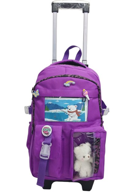 2-Stage Czech Wheeled Portable Korean Style School Bag with Accessories for Boys and Girls
