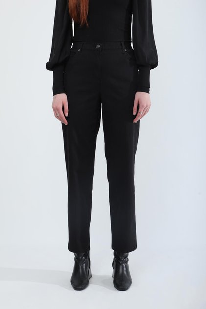 Women's Elastic Waist Lycra Stretchy Jean Trousers Black Narrow Leg