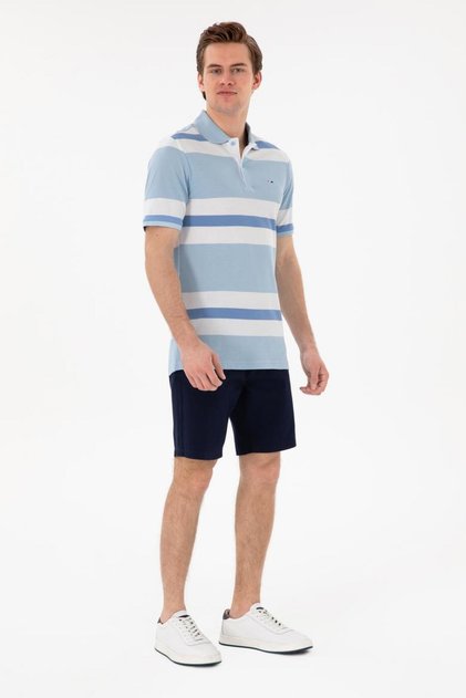 100% Cotton Polo Neck Striped Men's T-Shirt