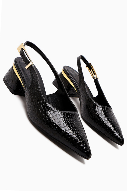 Nadiya Black Crocodile Belted Heeled Women's Shoes