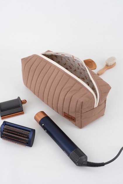 Çizgi Kahve Dy-son Airwrap ve Tüm Saç Şekillendiriniz için XL Boy Seyahat, Makyaj Çantası