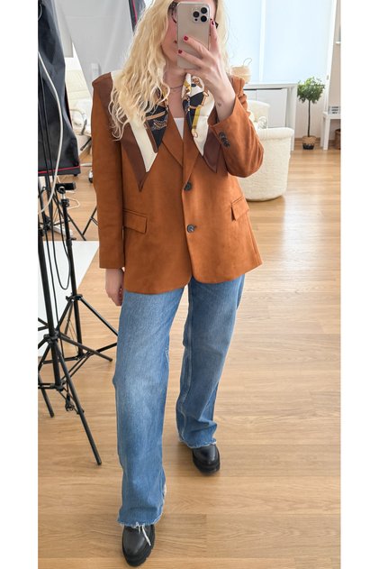 Kahverengi süet blazer ceket