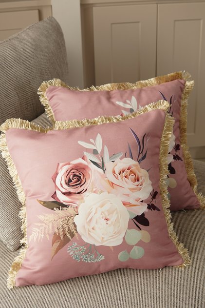 2 Pieces Fringed Throw Pillow Case Double Sided 43*43 cm - Dahlia