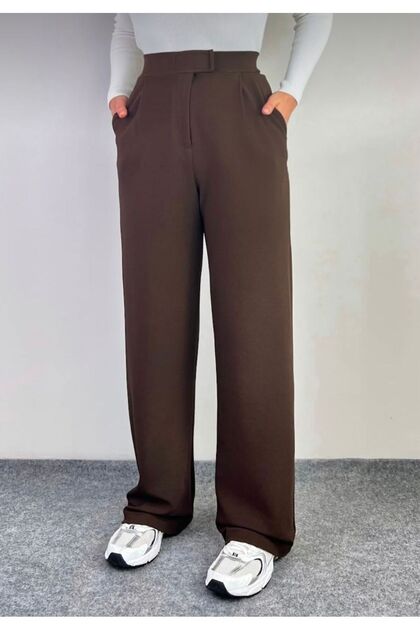 Brown Lycra Velcro Closure Women's Palazzo Pants