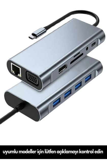 11 in 1 Type-C to USB Hub Port Compatible Adapter HDMI 4X USB Lan Vga Sd Card Converter Multiplexer