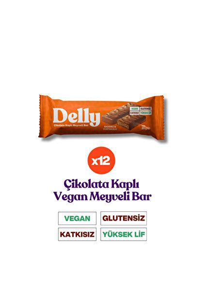 Delly 12 Adet Çikolata Kaplı - Bademli & Portakallı Meyveli Bar