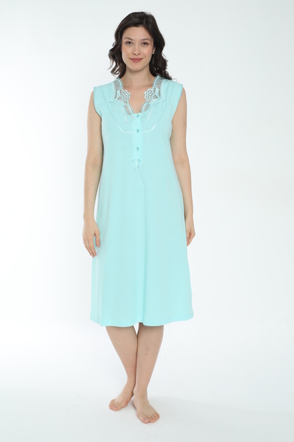 Women's 100% Cotton Short Sleeve Midi Length Nightgown / Blue 536