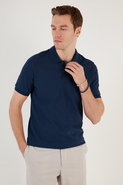 Men's Slim Fit Cool Polo Collar Button T-Shirt -D7087