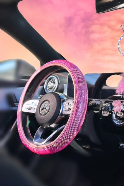 Pembe Full Pırlanta Taşlı Direksiyon Kılıfı-taş Direksiyon