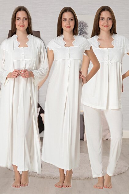 Ecru Scallop Collar Detailed 4-Piece Maternity Set