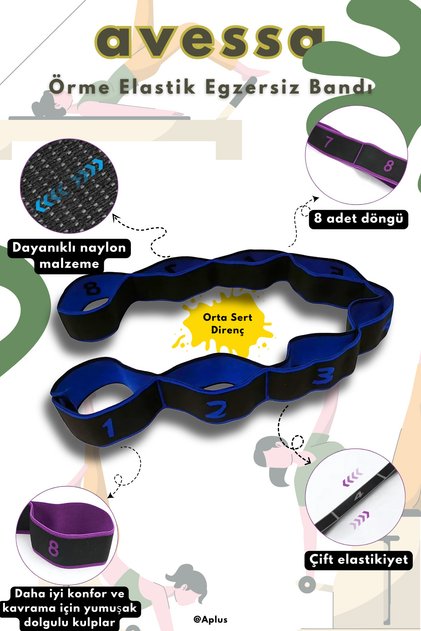 BLSB-20 Orta Sert Direnç Lastiği Örme Elastik Egzersiz Bandı Mavi Dayanıklı, Kaymaz Yüzey, Ergonomik