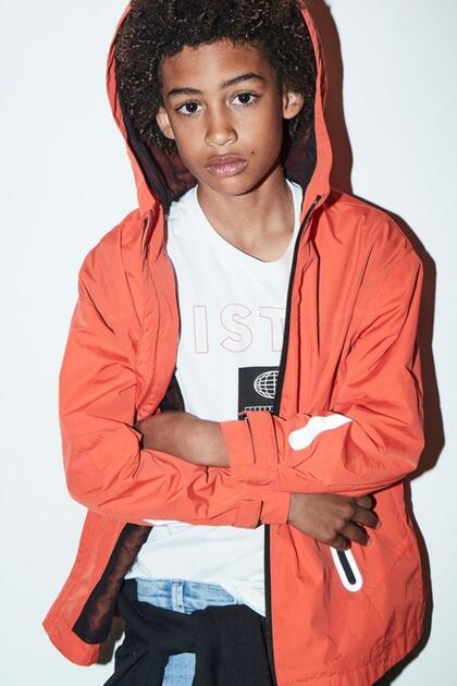 Boy 10-16 Years Old Hooded Transitional Coat 6493 Orange