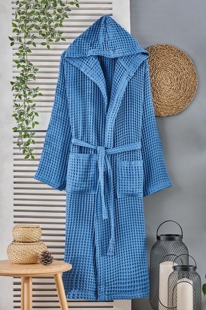 Unisex Honeycomb Patterned Pique Bathrobe - 100% Cotton, Soft and Natural Bathrobe