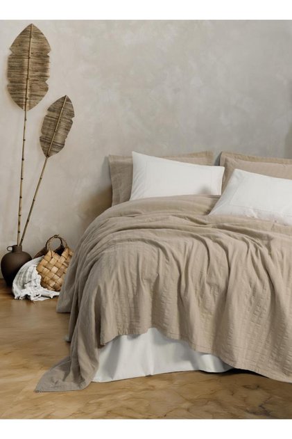 Double Bed Covered Pique Set Natura Vilo Beige