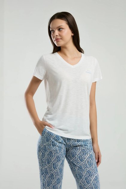 Women's V Neck Short Sleeve Long Pantalon Pajamas Set