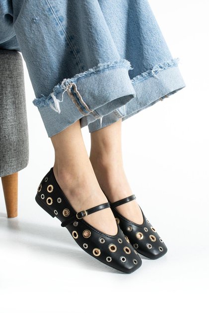 Women's Black Gilded Grace Ballerina Ballerinas with Hoop Detail