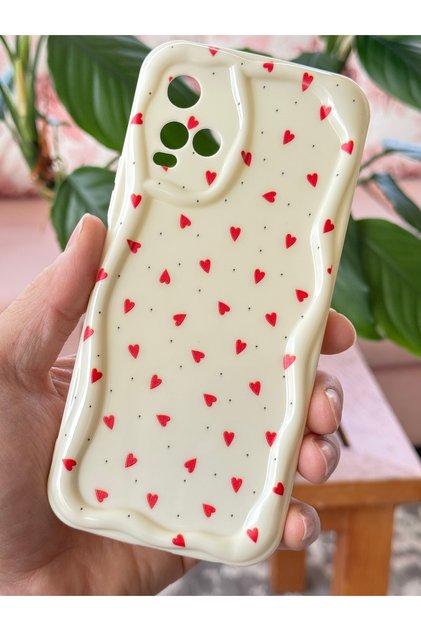 Vivo Y21/Y21S Case Camera Protected Wave Edge Red Heart Pattern Silicone Cover