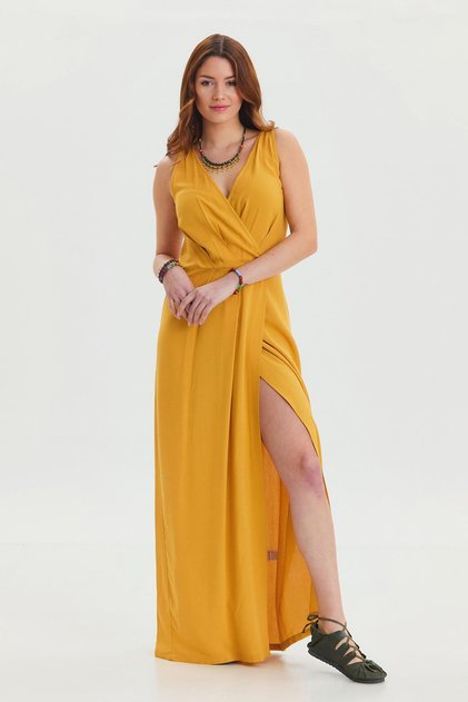 V Neck Slit Detail Long Dress