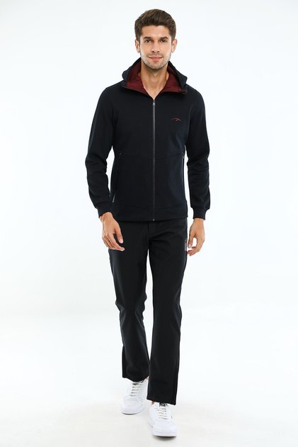 Regular Men's Hooded Navy Blue- Tracksuit Top