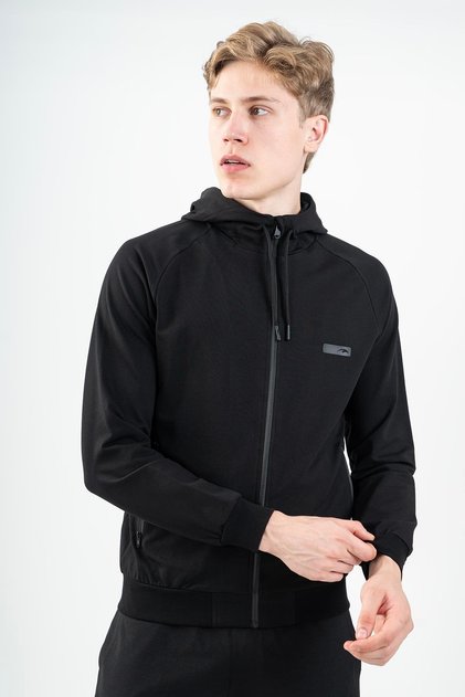 Comfort Men's Hooded Black Tracksuit Top