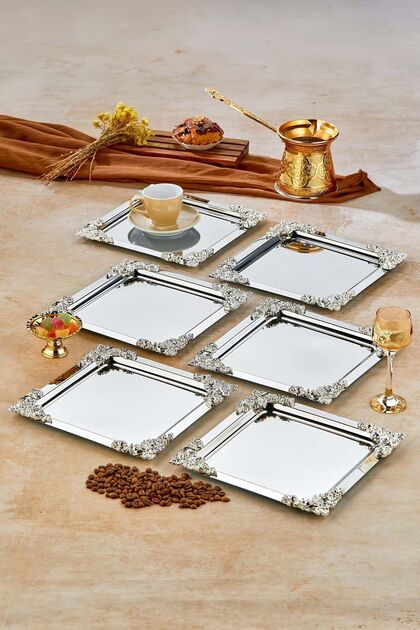 Turkco 6'lı Metal Dekoratif Özel Tasarım Sunum, Söz Tepsi Seti