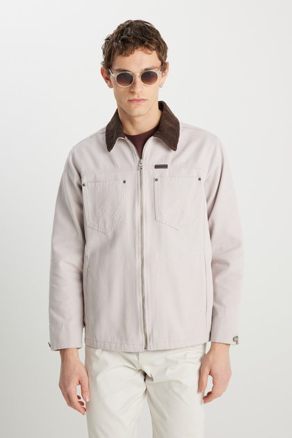 100% Cotton Regular Fit Regular Cut Velvet Collar Gray Jacket