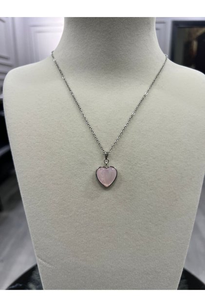 Pink Heart Necklace with Steel Chain