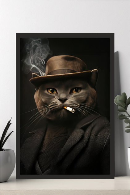 Kedi tasarımlı Çerçeve Görünümlü Mdf Tablo