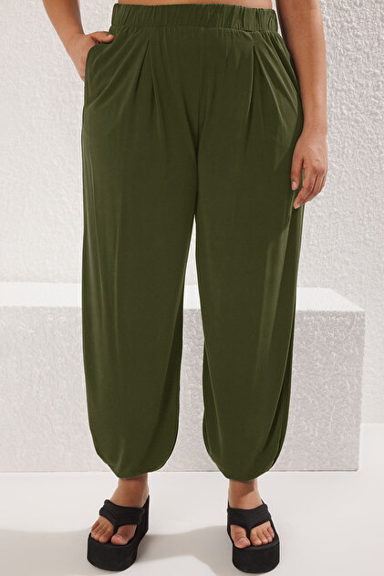 Trendyolmilla Curve Haki Modal Yumuşak Dokulu Havuç/Şalvar Fit