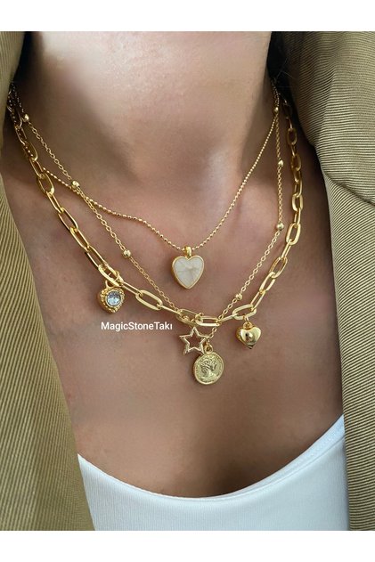 Messy Style Triple Necklace Set in Gold Color
