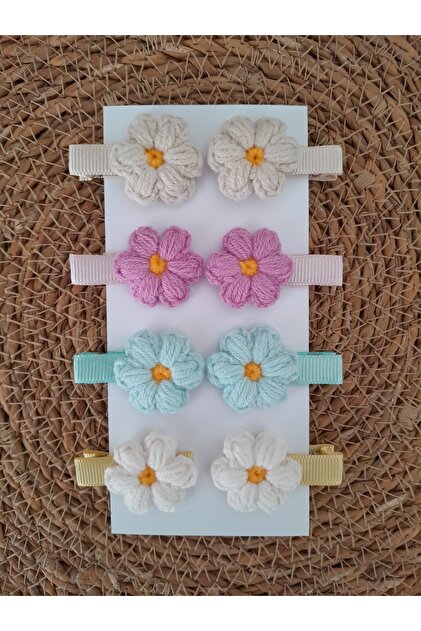 Hand Knitted Colorful Daisy Model Baby and Girl Buckle Set of 8 Clip Buckles (Double)