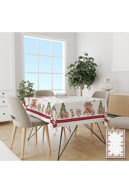 Christmas Themed Red Striped Easy-To-Clean Stain-Resistant Worry-Free Tablecloth
