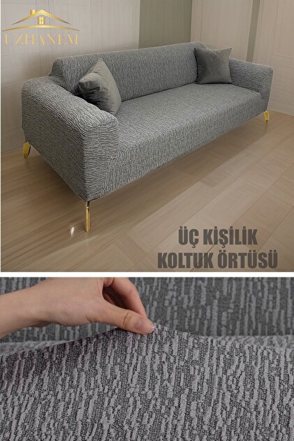 Jakarli 3kişilik Koltuk Örtüsü , Çekyat Kanepe Kılıfı (ÜRÜN İÇERİĞİ 1ADET) Gri