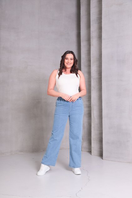 BUZ MAVİ Kadın Kot Pantolon Beli Lastikli Yüksek Bel Likralı PLAZZO Büyük-Küçük Beden Jeans