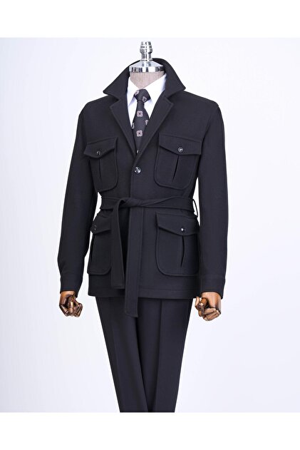 Palton sport în stil italian s slim fit kaşe pentru bărbați negru T13549